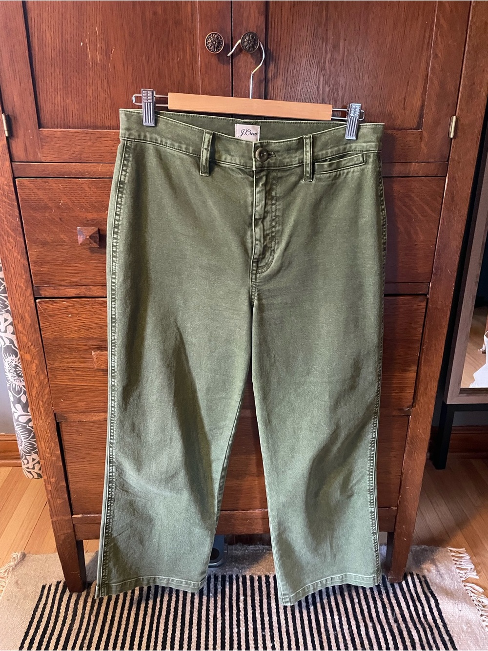 J. Crew Olive Green Slim Wide-Leg Cropped Pants